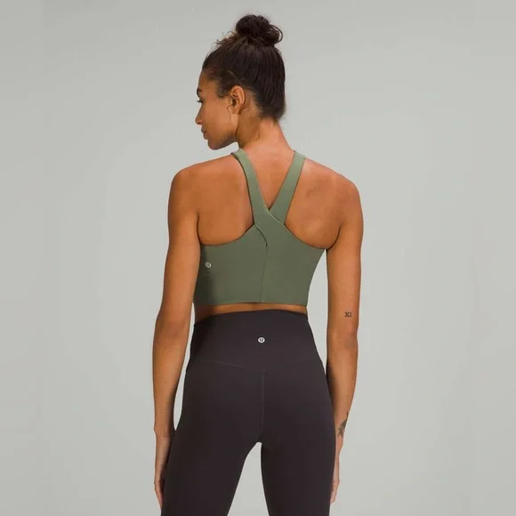 Lululemon Nulu Wrap-Front Longline Bra *Light Support, A/B Cup Green Twill sz 4 - Picture 2 of 8